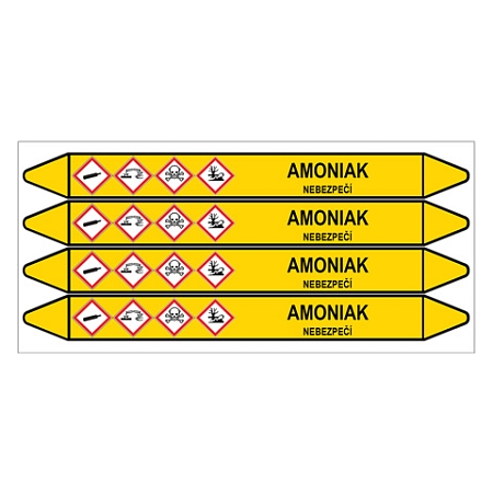 Značení potrubí, amoniak,4 ks, 250 × 26 mm